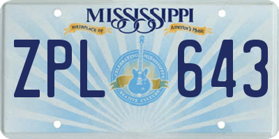 MS license plate ZPL643