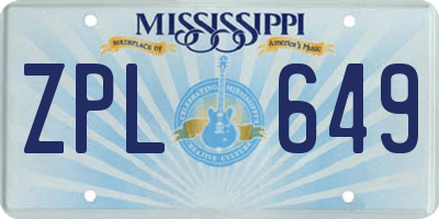 MS license plate ZPL649