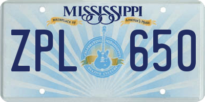 MS license plate ZPL650