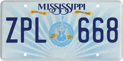 MS license plate ZPL668