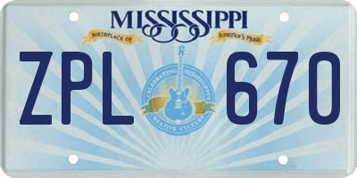 MS license plate ZPL670