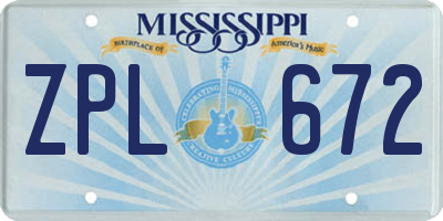 MS license plate ZPL672
