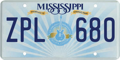 MS license plate ZPL680