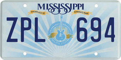 MS license plate ZPL694