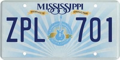 MS license plate ZPL701