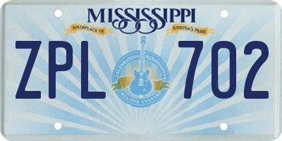 MS license plate ZPL702