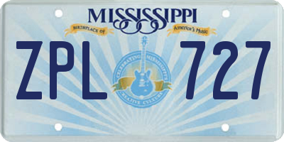 MS license plate ZPL727