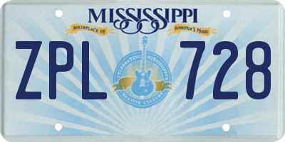 MS license plate ZPL728