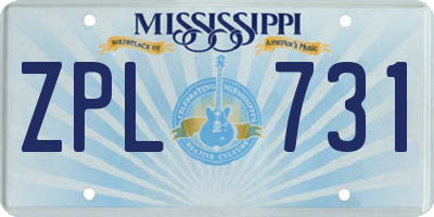MS license plate ZPL731