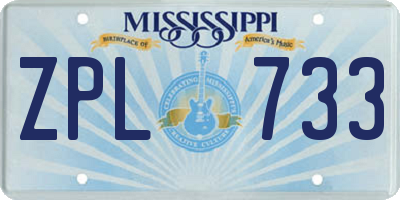 MS license plate ZPL733