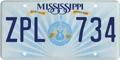 MS license plate ZPL734