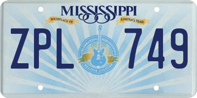MS license plate ZPL749