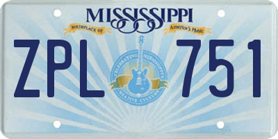 MS license plate ZPL751