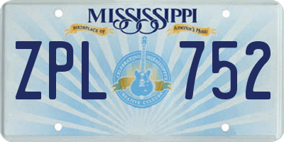 MS license plate ZPL752