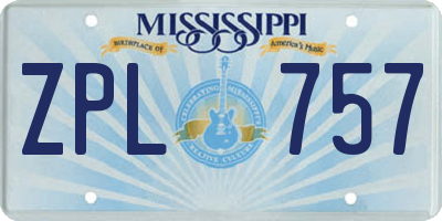 MS license plate ZPL757