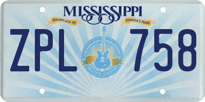 MS license plate ZPL758