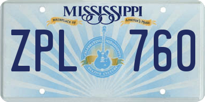 MS license plate ZPL760