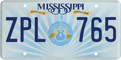 MS license plate ZPL765