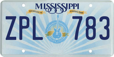 MS license plate ZPL783