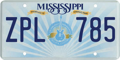 MS license plate ZPL785