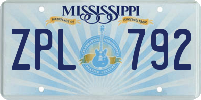 MS license plate ZPL792