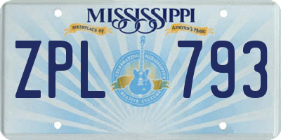 MS license plate ZPL793