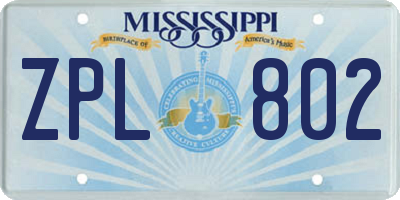 MS license plate ZPL802