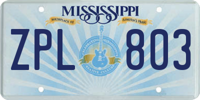 MS license plate ZPL803