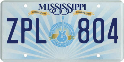 MS license plate ZPL804