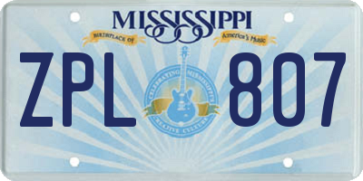 MS license plate ZPL807