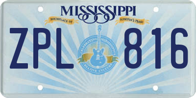 MS license plate ZPL816