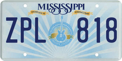 MS license plate ZPL818