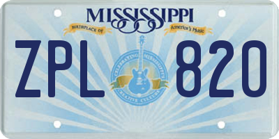 MS license plate ZPL820