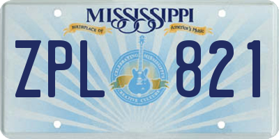 MS license plate ZPL821