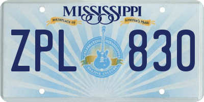 MS license plate ZPL830