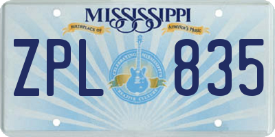MS license plate ZPL835