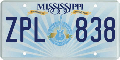 MS license plate ZPL838