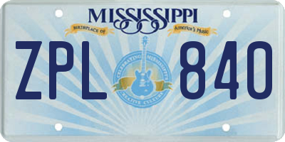 MS license plate ZPL840