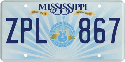 MS license plate ZPL867