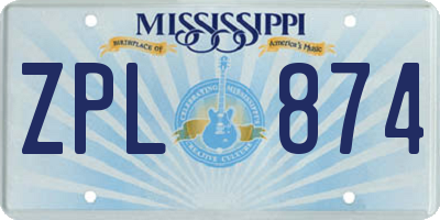 MS license plate ZPL874