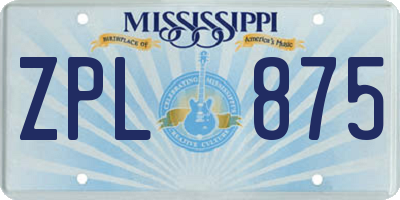 MS license plate ZPL875