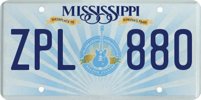 MS license plate ZPL880