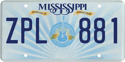 MS license plate ZPL881