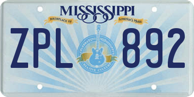 MS license plate ZPL892