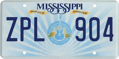 MS license plate ZPL904