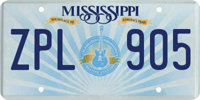 MS license plate ZPL905