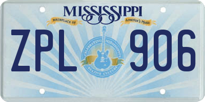 MS license plate ZPL906