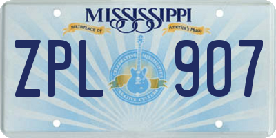 MS license plate ZPL907