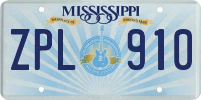 MS license plate ZPL910