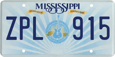MS license plate ZPL915